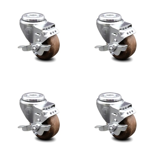 3.5 Inch High Temp Glass Filled Nylon Swivel Bolt Hole Caster Set with Brake SCC